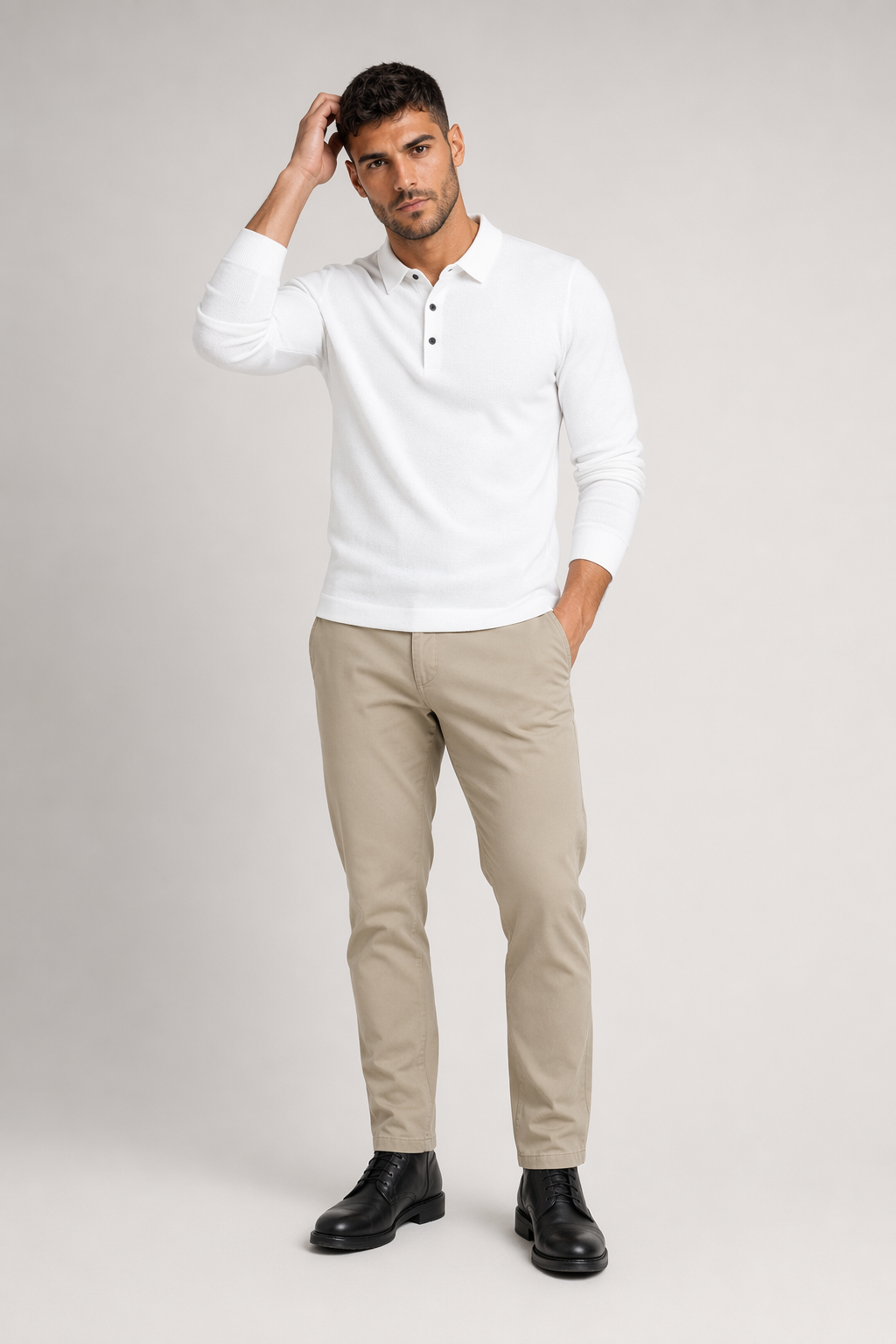 Long-Sleeved Polo Shirt for Men: A Timeless Classic White