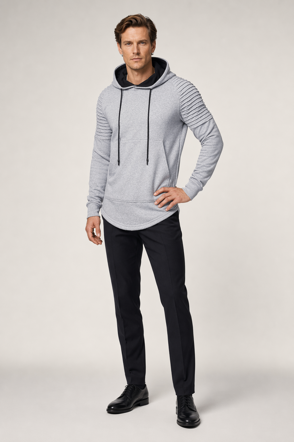 Slim Fit Biker Hoodie for Men in Light Gray Default