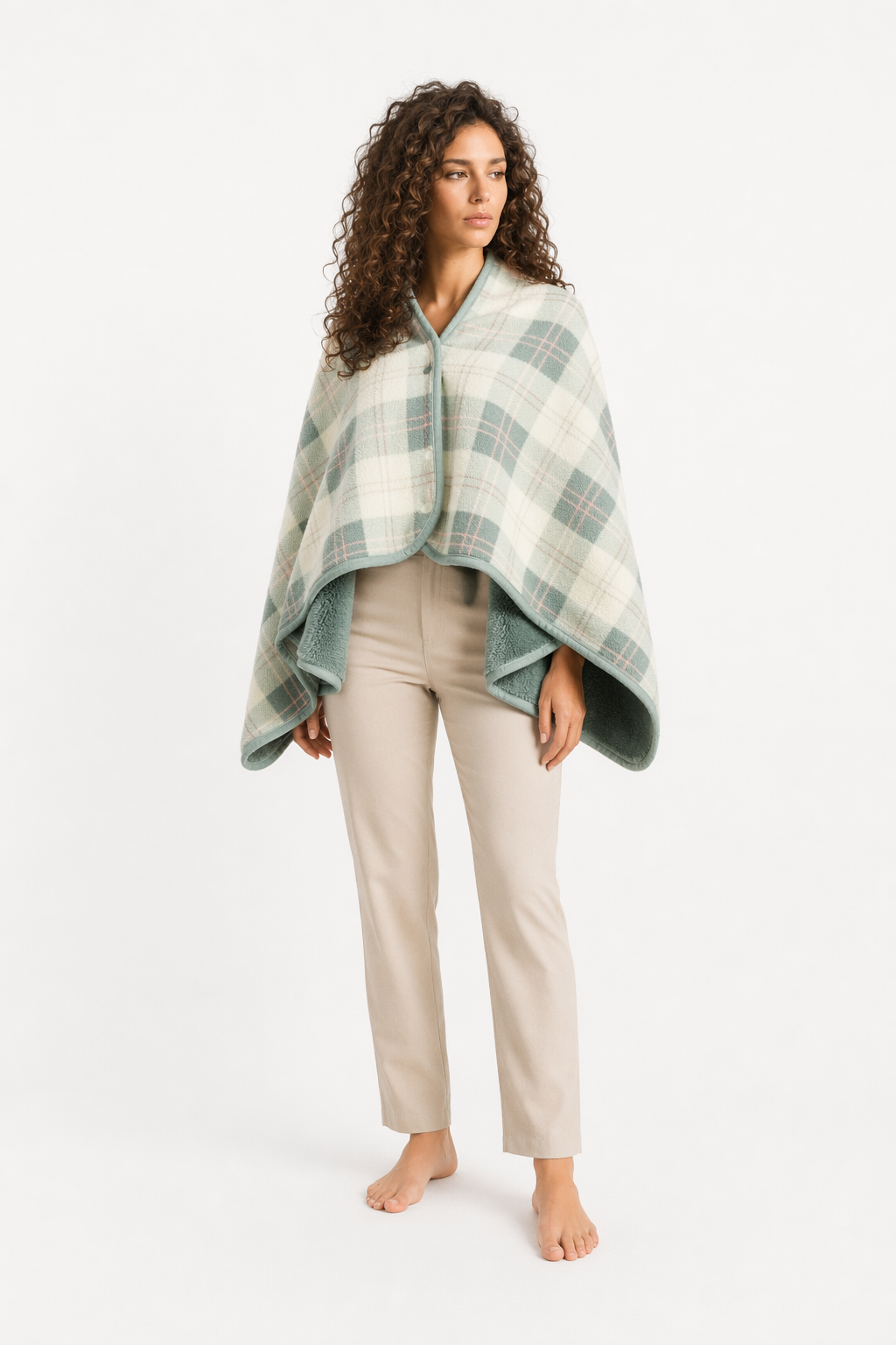 Double Layered Checkered Blanket with Versatile Functions Light Green