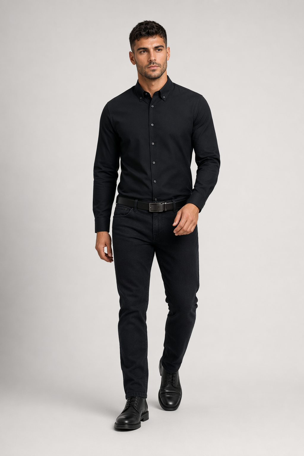 Long Sleeve Oxford Shirt for Men - Updated Title Black