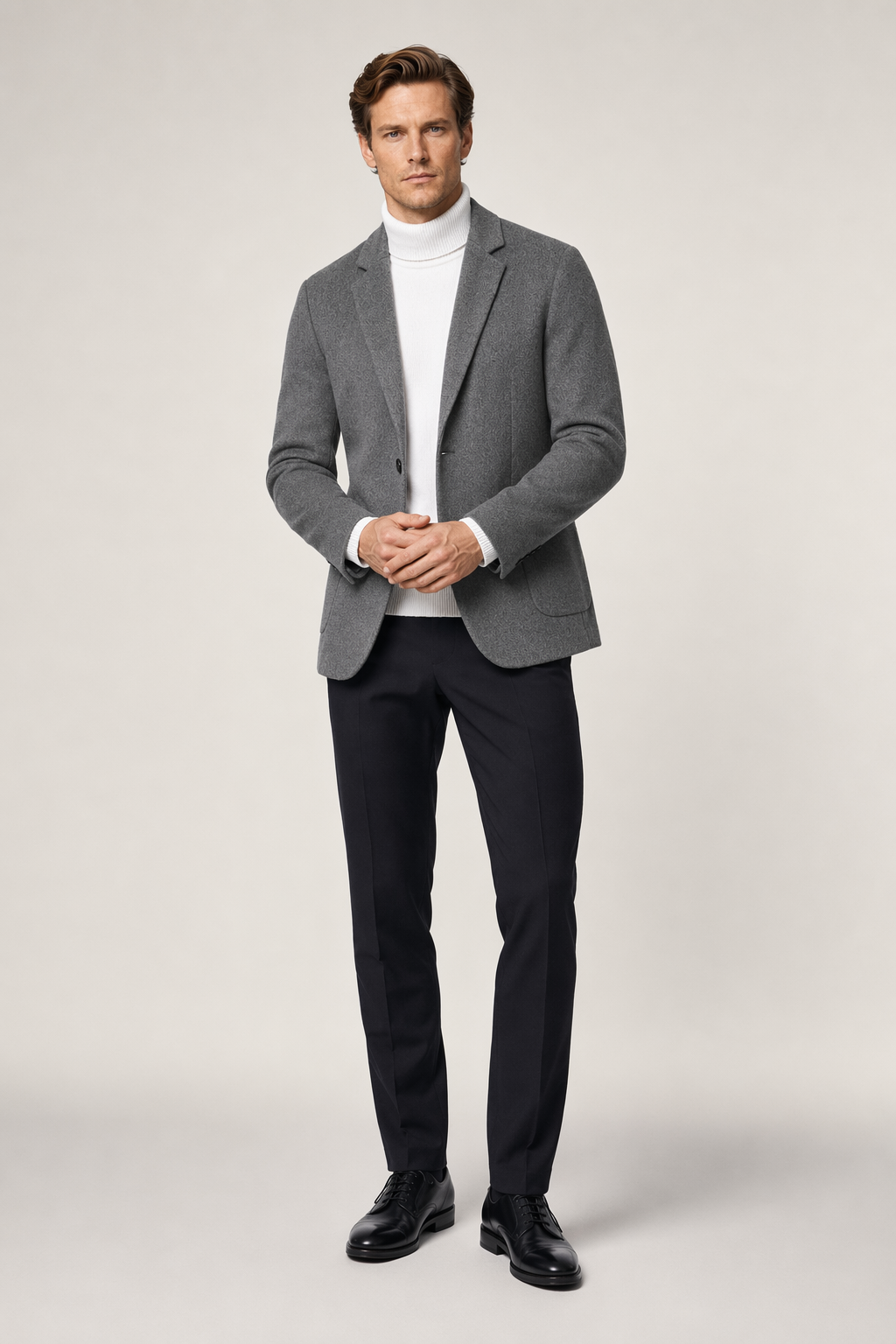 Sophisticated Single Button Wool Blend Sport Coat for Men Gray