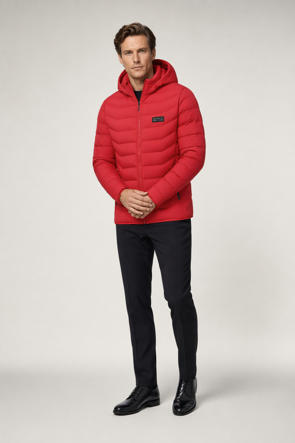 Winter Coat with Detachable Hood and USB-Powered Heating Element for Wind Resistance Red