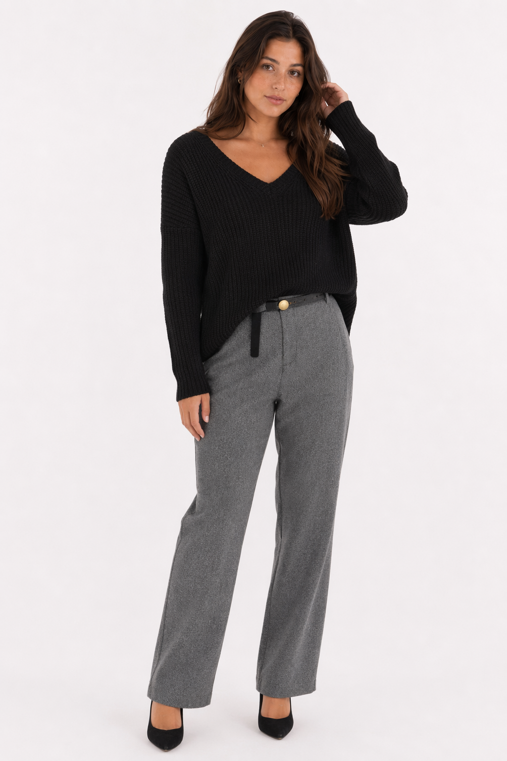 Casual Sweater for Women with a V Neck Design Black