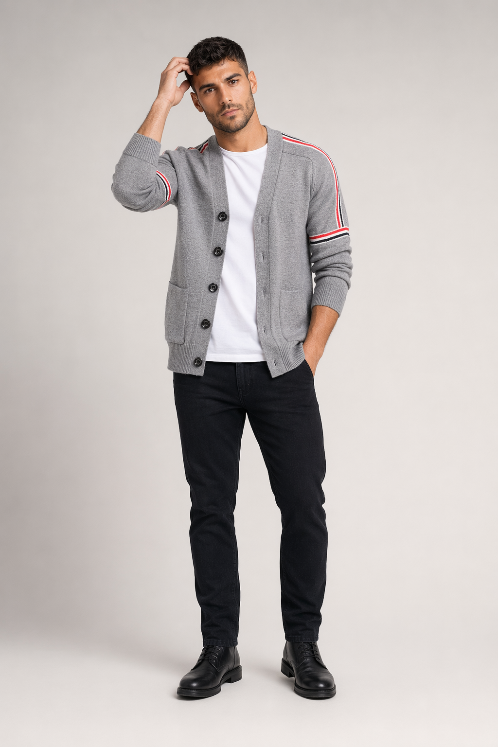 Colorful Striped Men's Cardigan Light Gray