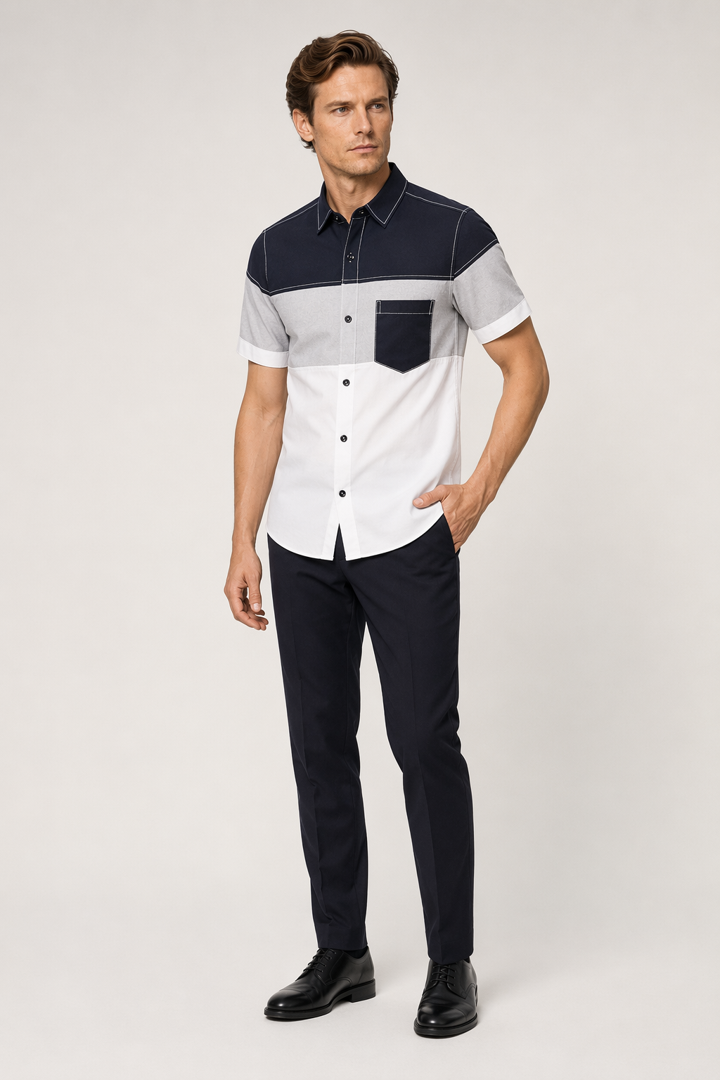 Color-Blocked Shirt for Men White