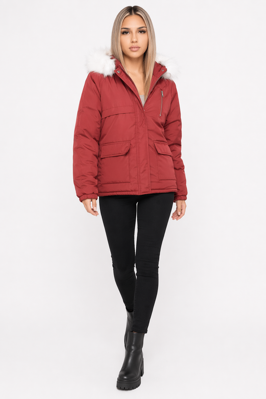 Red Hooded Winter Puffer Jacket for Women Default