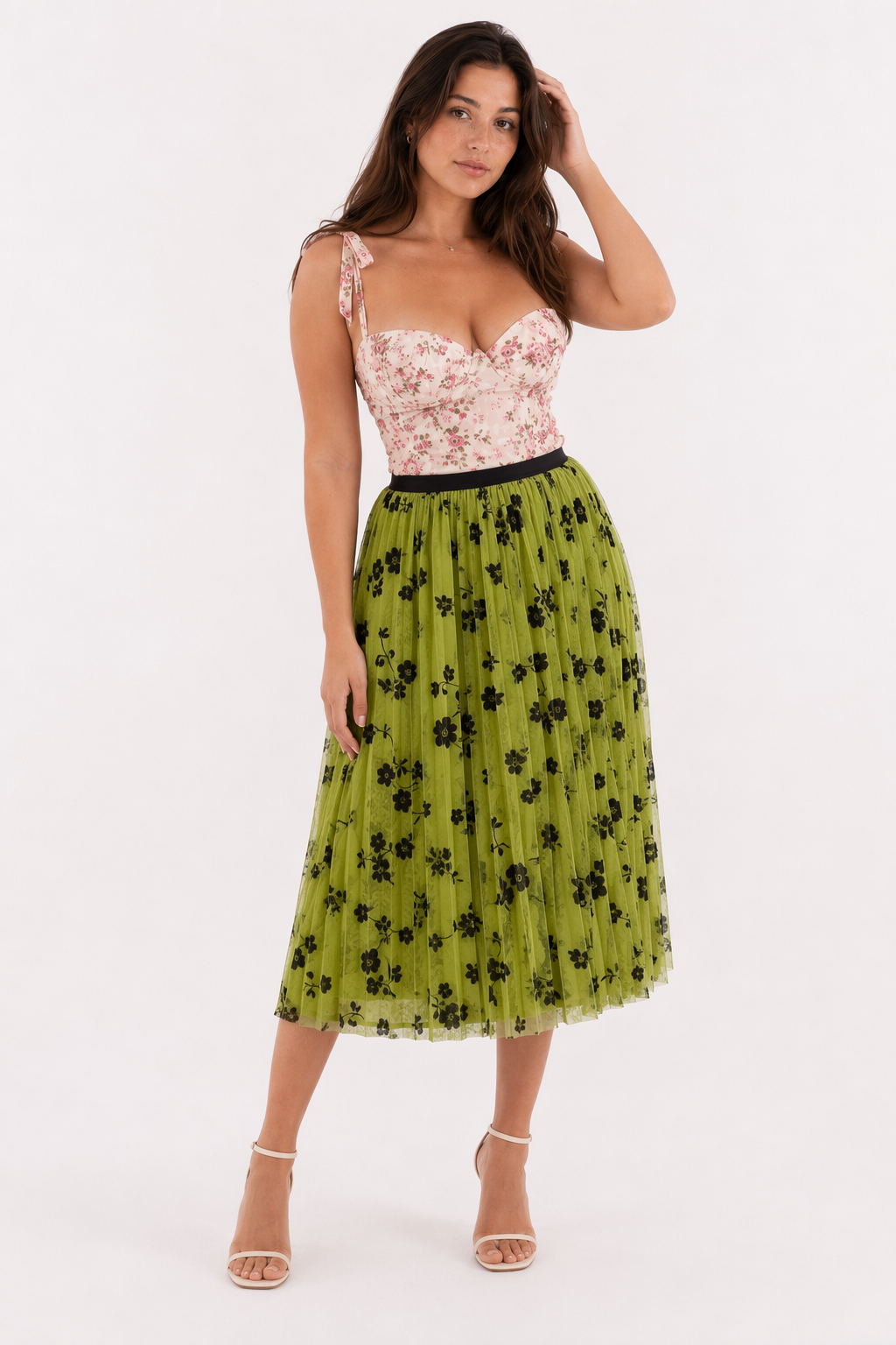 High Waisted Elastic Women's A-Line Skirt Light Green