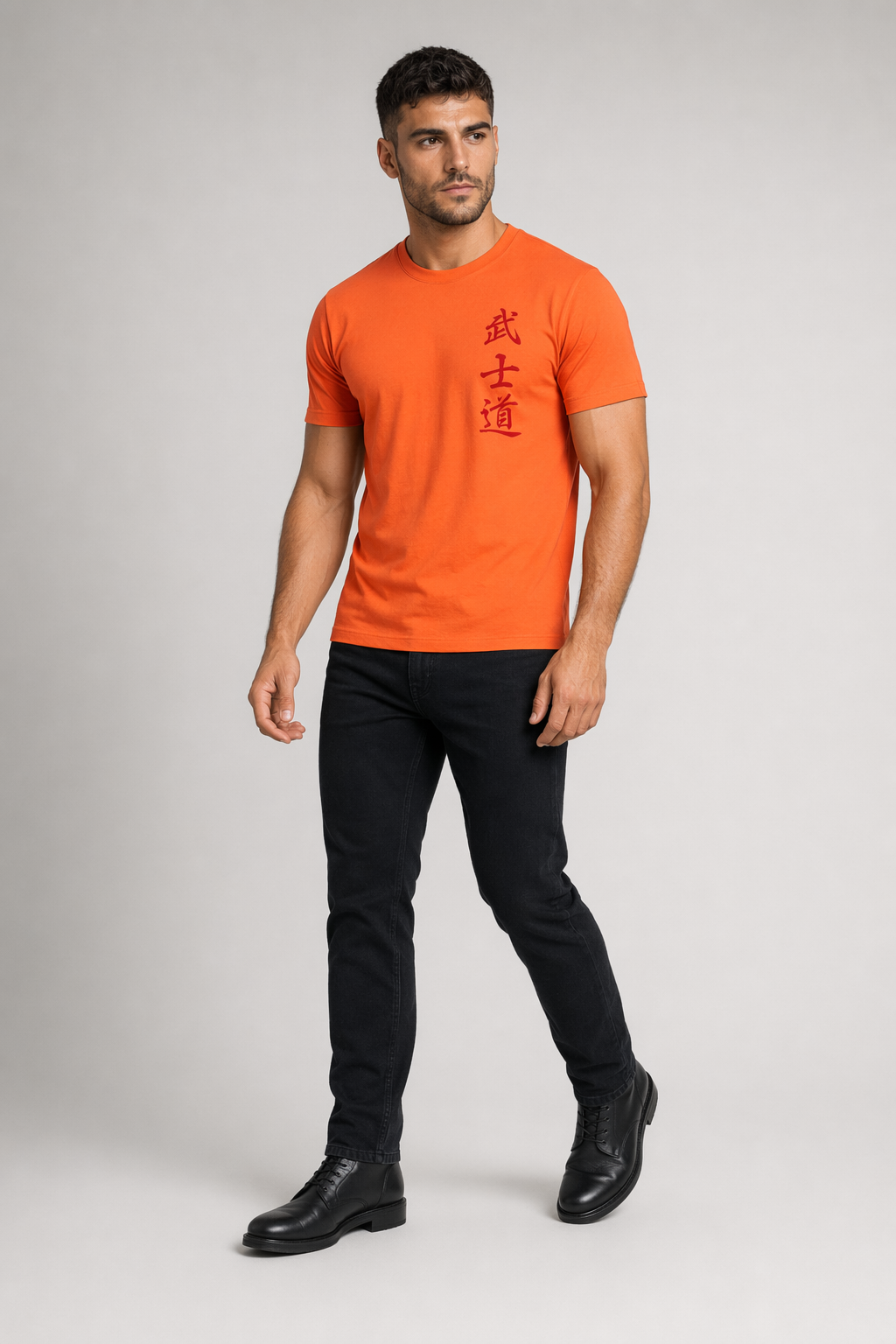 Samurai-Inspired Short Sleeve Tee for Men Orange