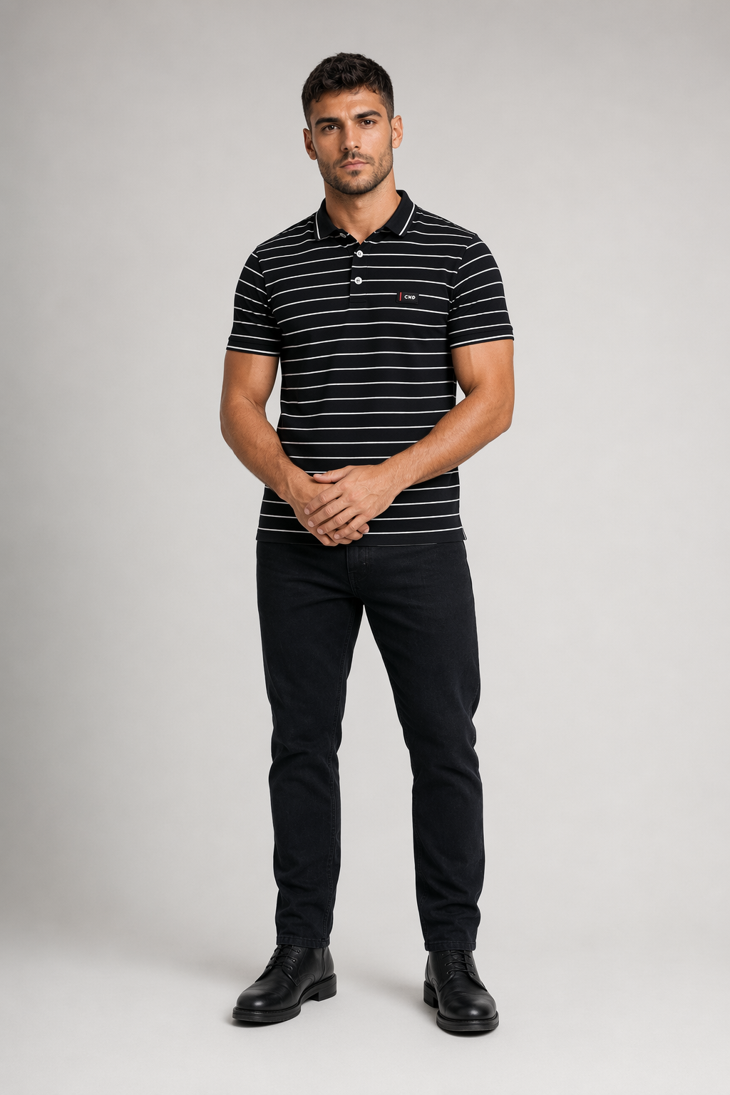 Logo-Emblazoned Striped Polo for Men Black