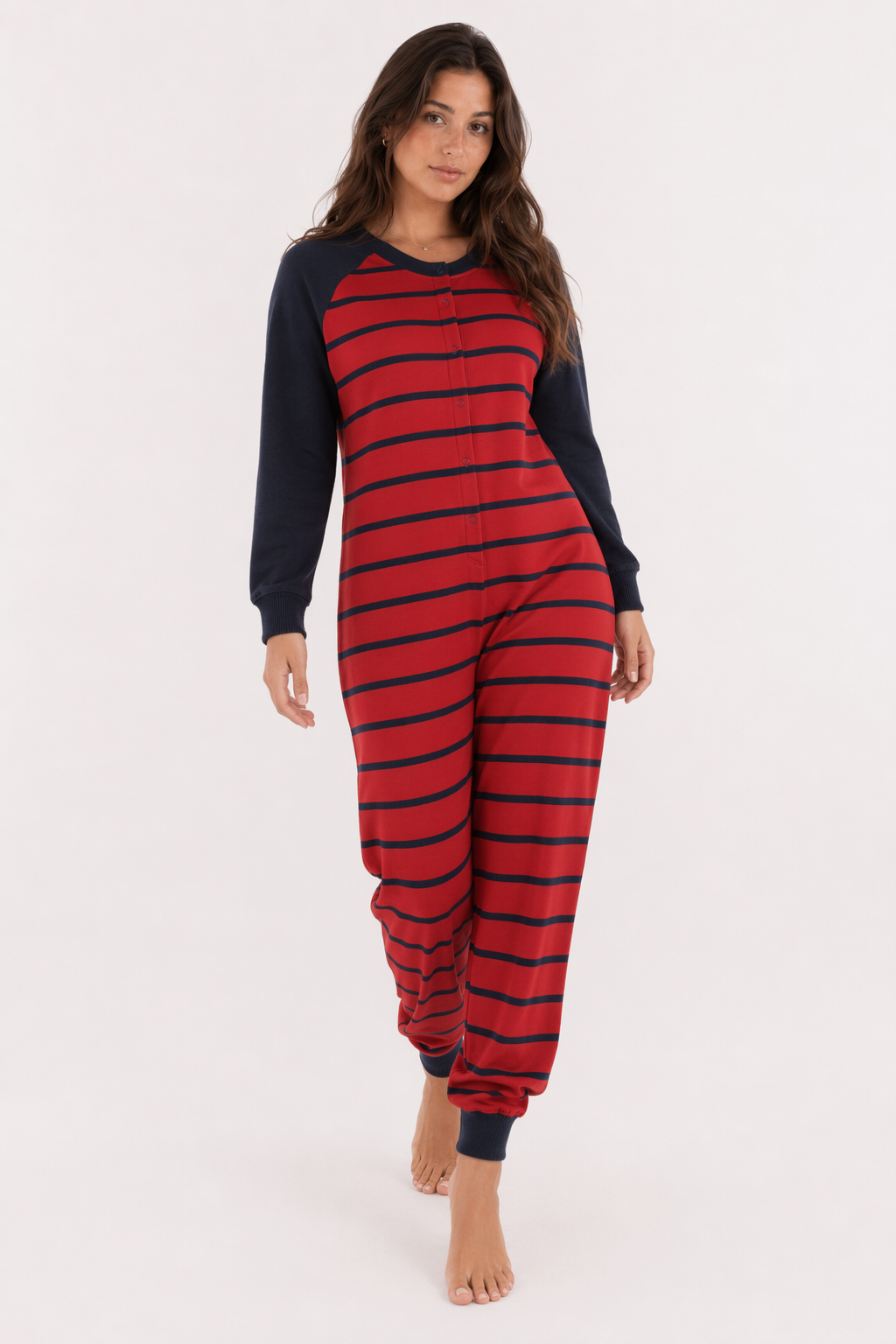 Puppy Pajama Jumpsuit with Striped Design RED