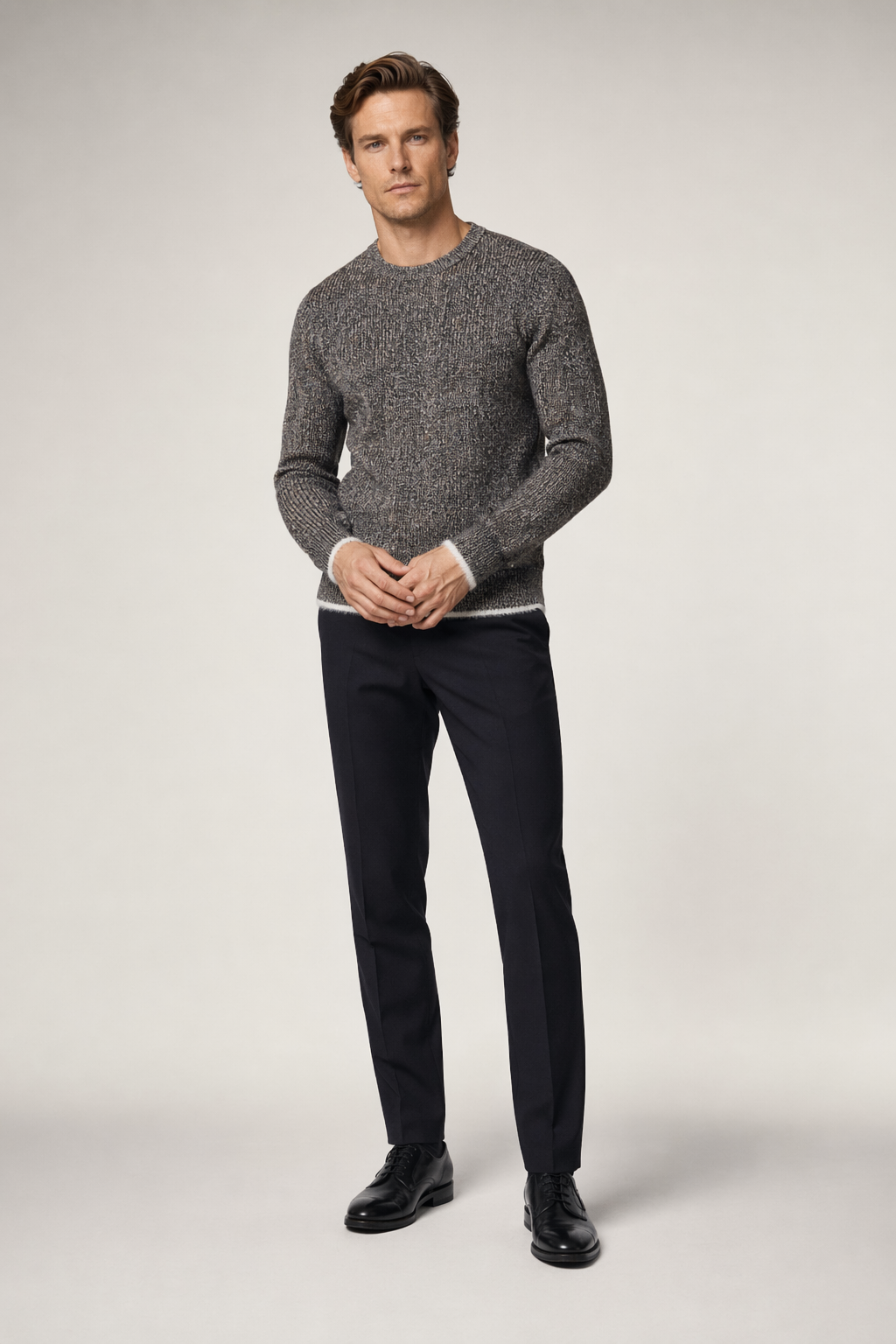 Color-Blocked Round Neck Men's Sweater Brown