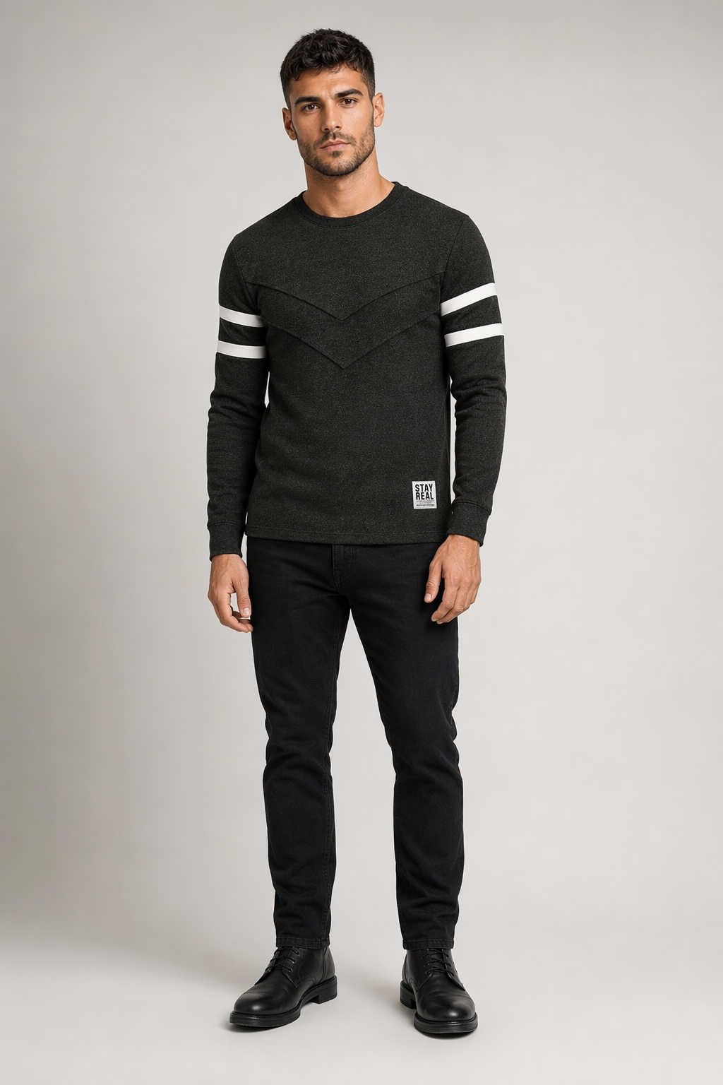 Slim Fit Men's Round Neck Pullover Sweater Black