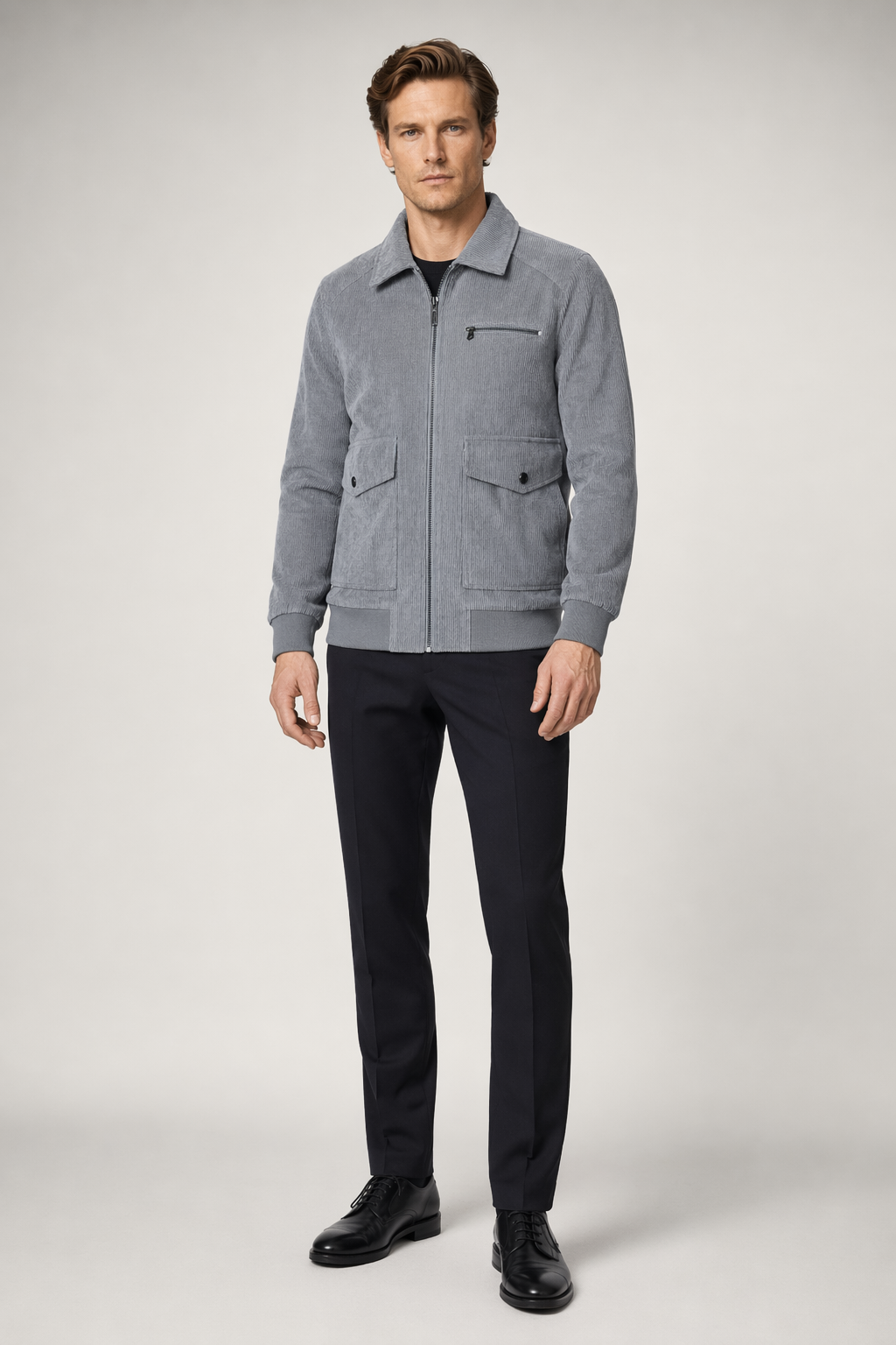 Corduroy Jacket for Men with Front Pockets Gray