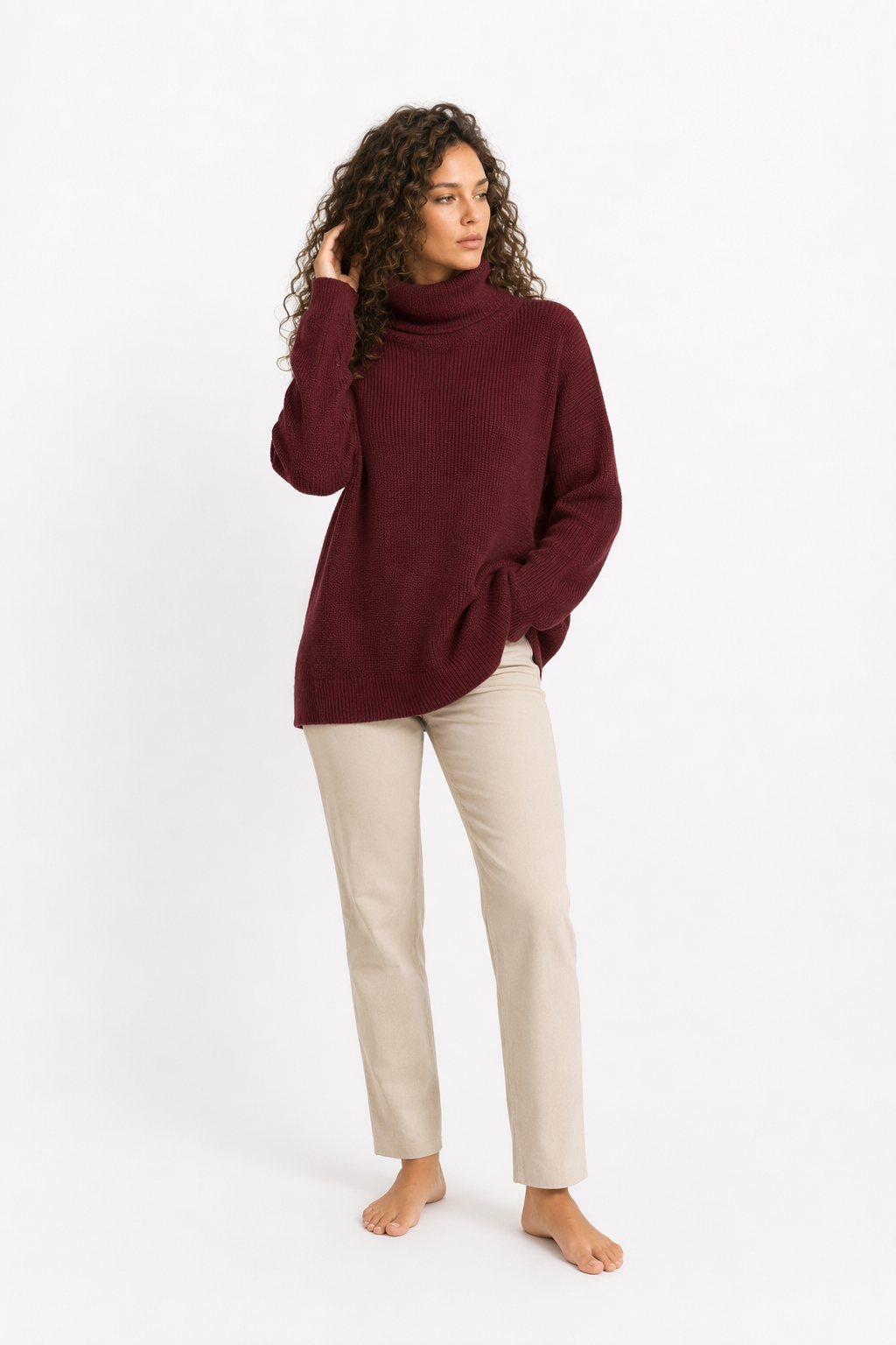 Trendy Women's Turtleneck Pullovers Red