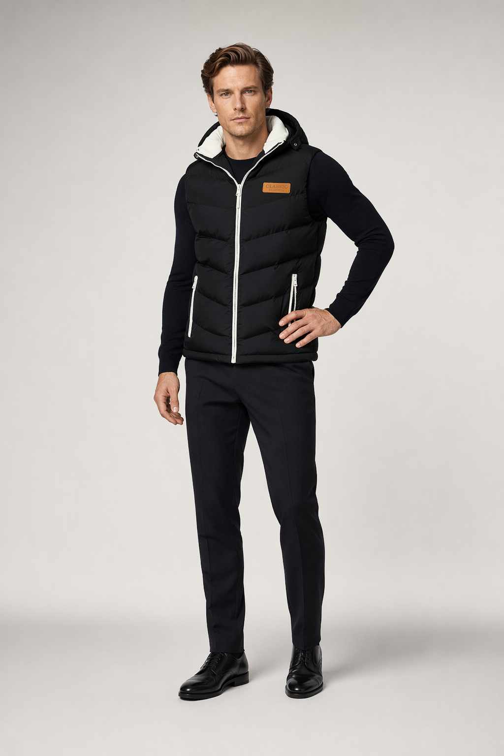 Classic Black Men's Hooded Winter Puffy Vest - Extra Cozy and Warm Default