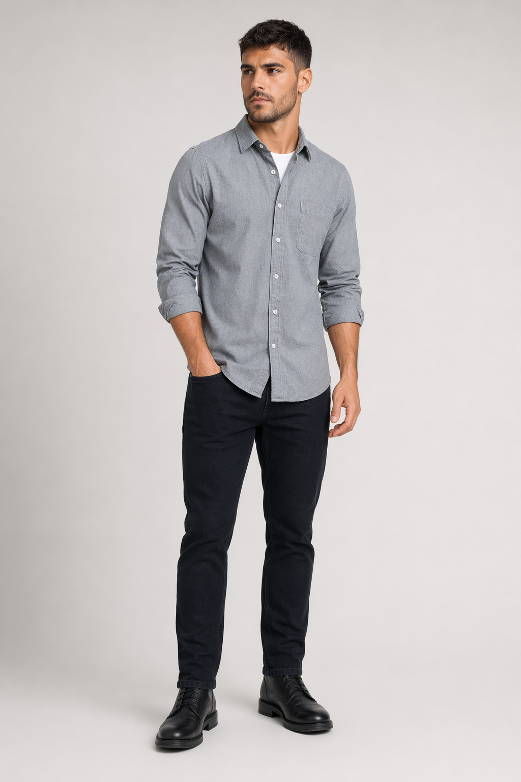 Button-Down Casual Shirt for Men with Long Sleeves, Designed to be Worn Untucked Gray