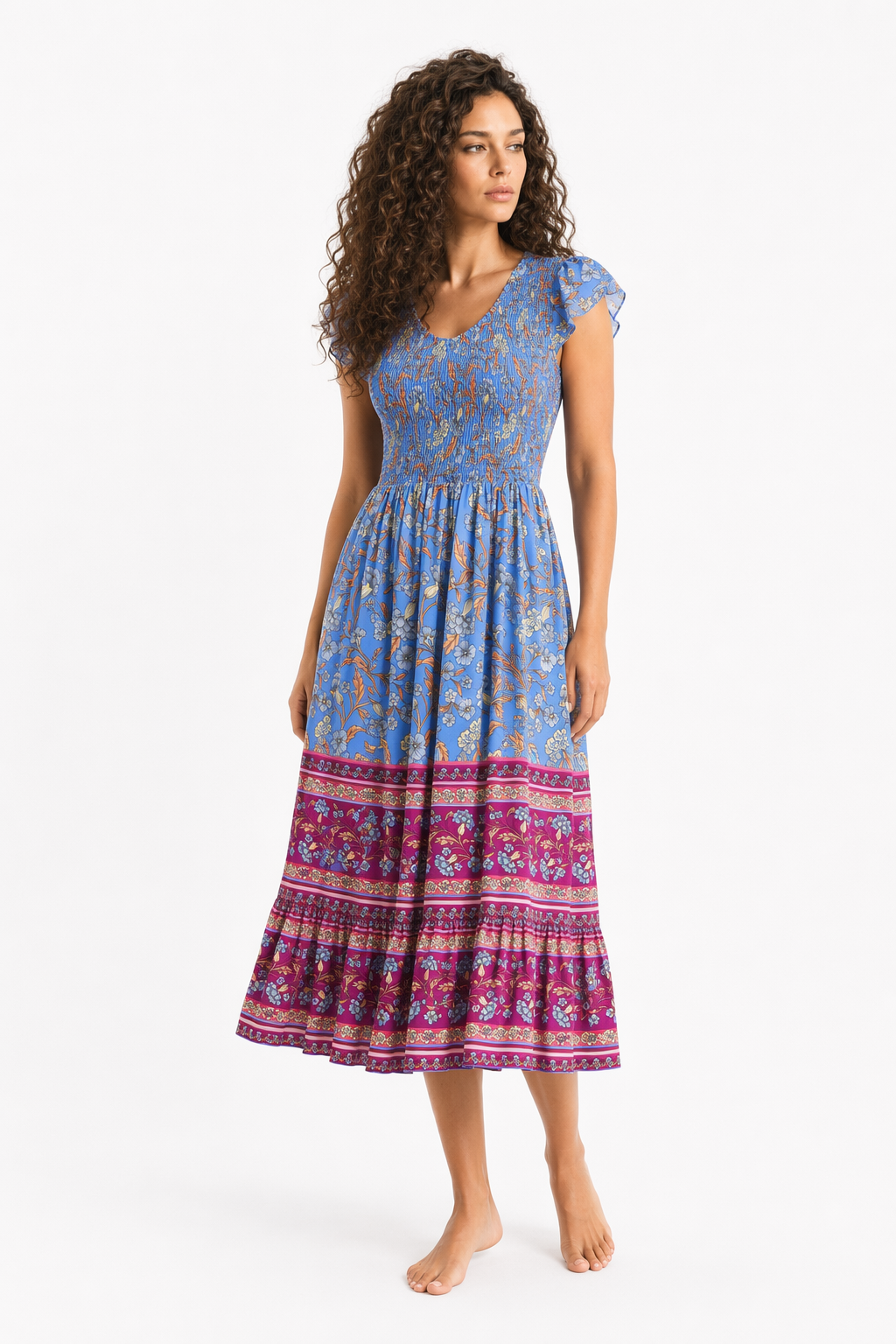 Floral Summer Dress for Women - One-Piece Design Blue