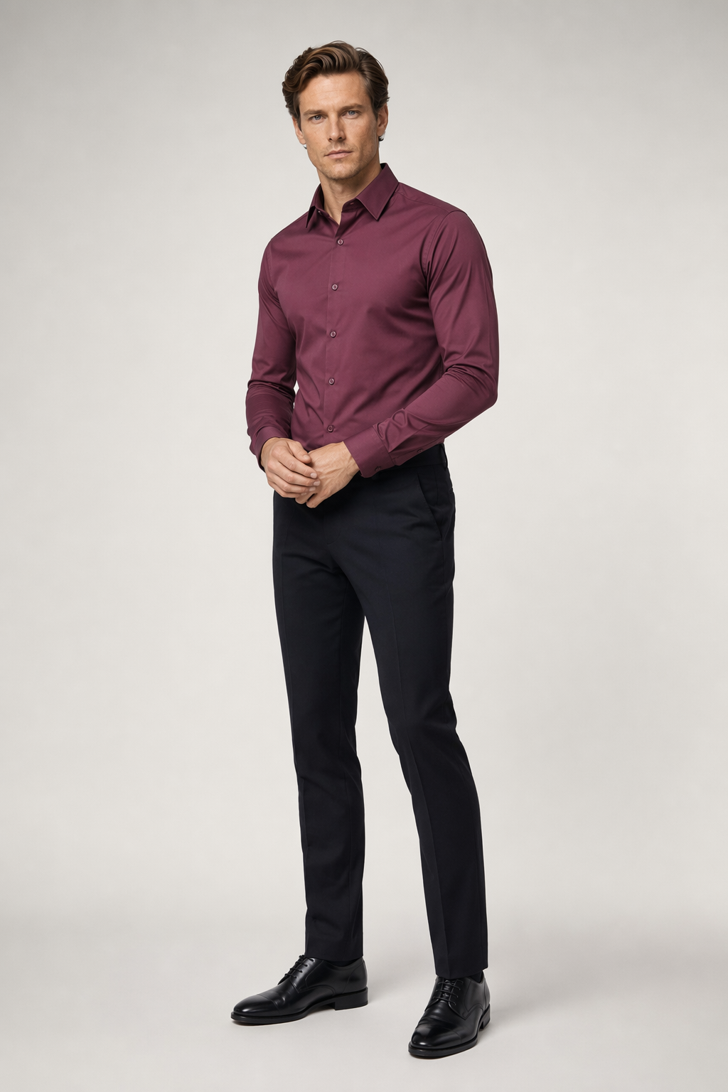 Slim Fit Button-Up Shirt for Men - Stylish and Modern Design Wine