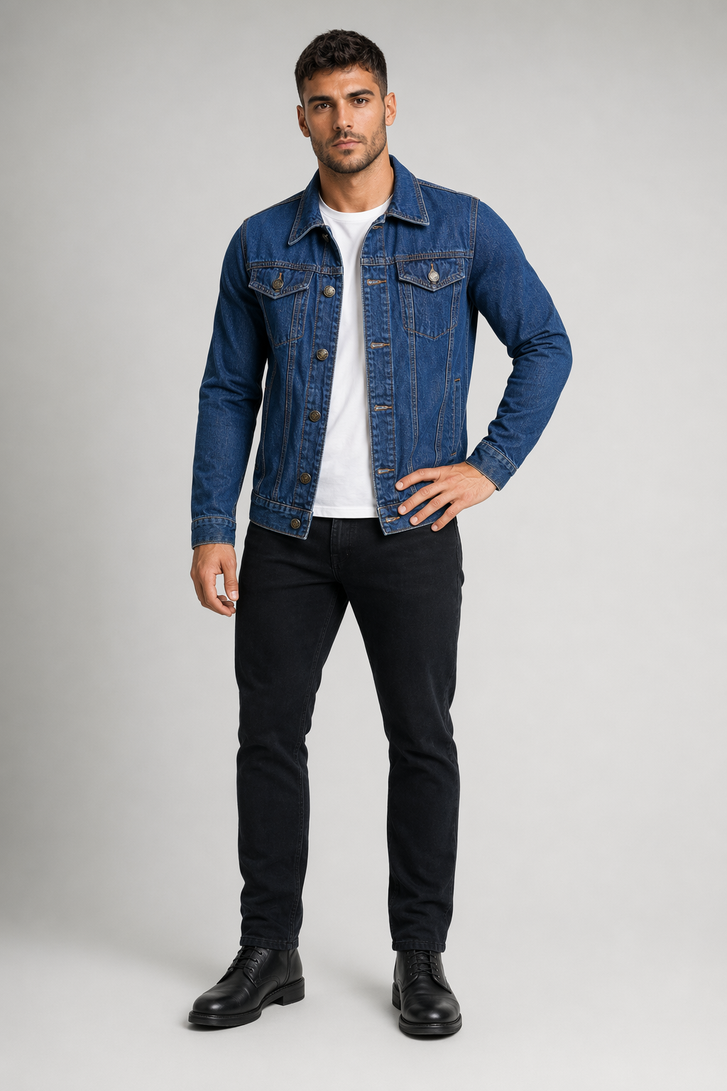 Classic Denim Jacket with Dual Pockets for Men Denim