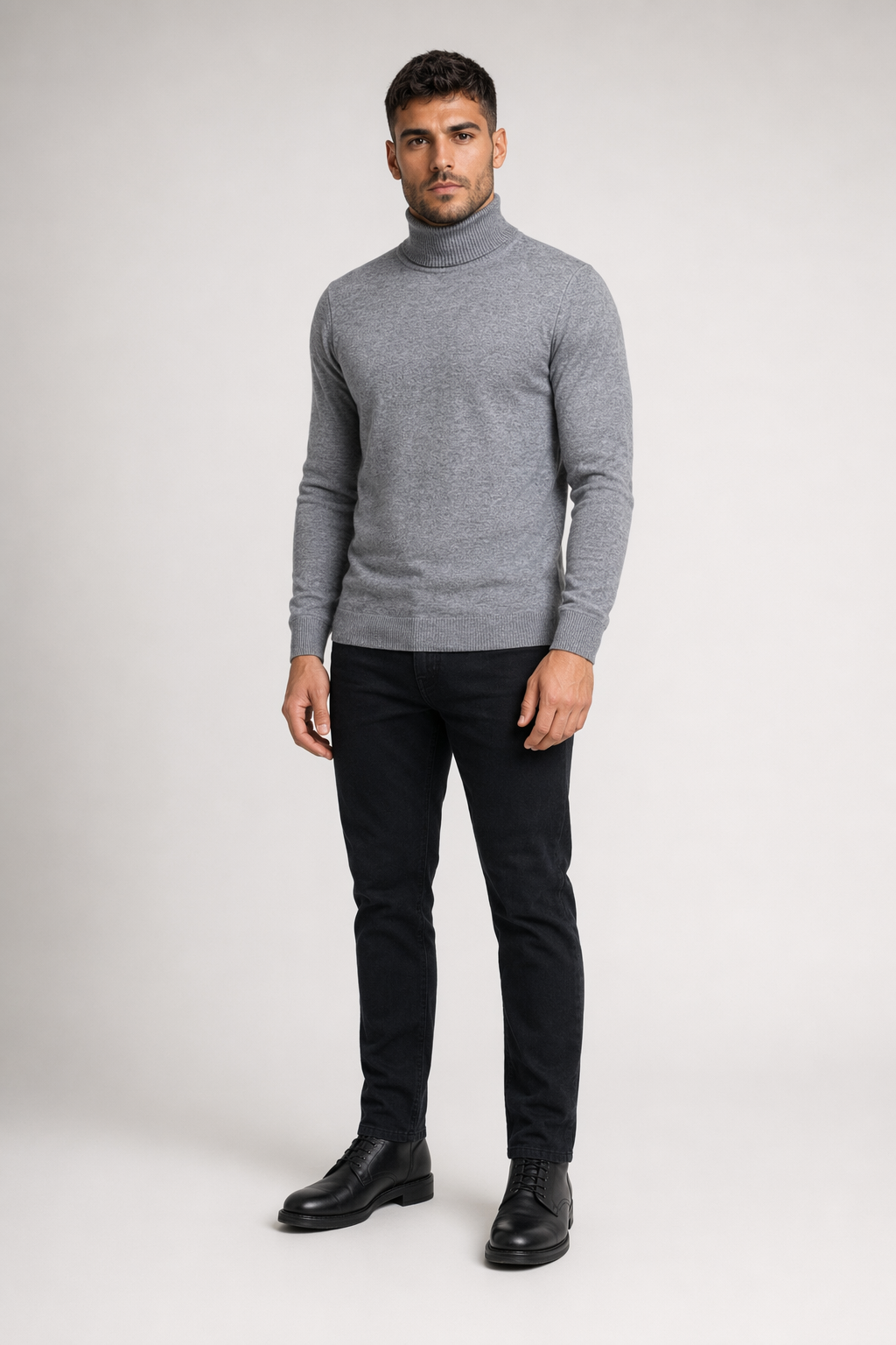 Slim-Fit Turtleneck Sweater for Men Gray