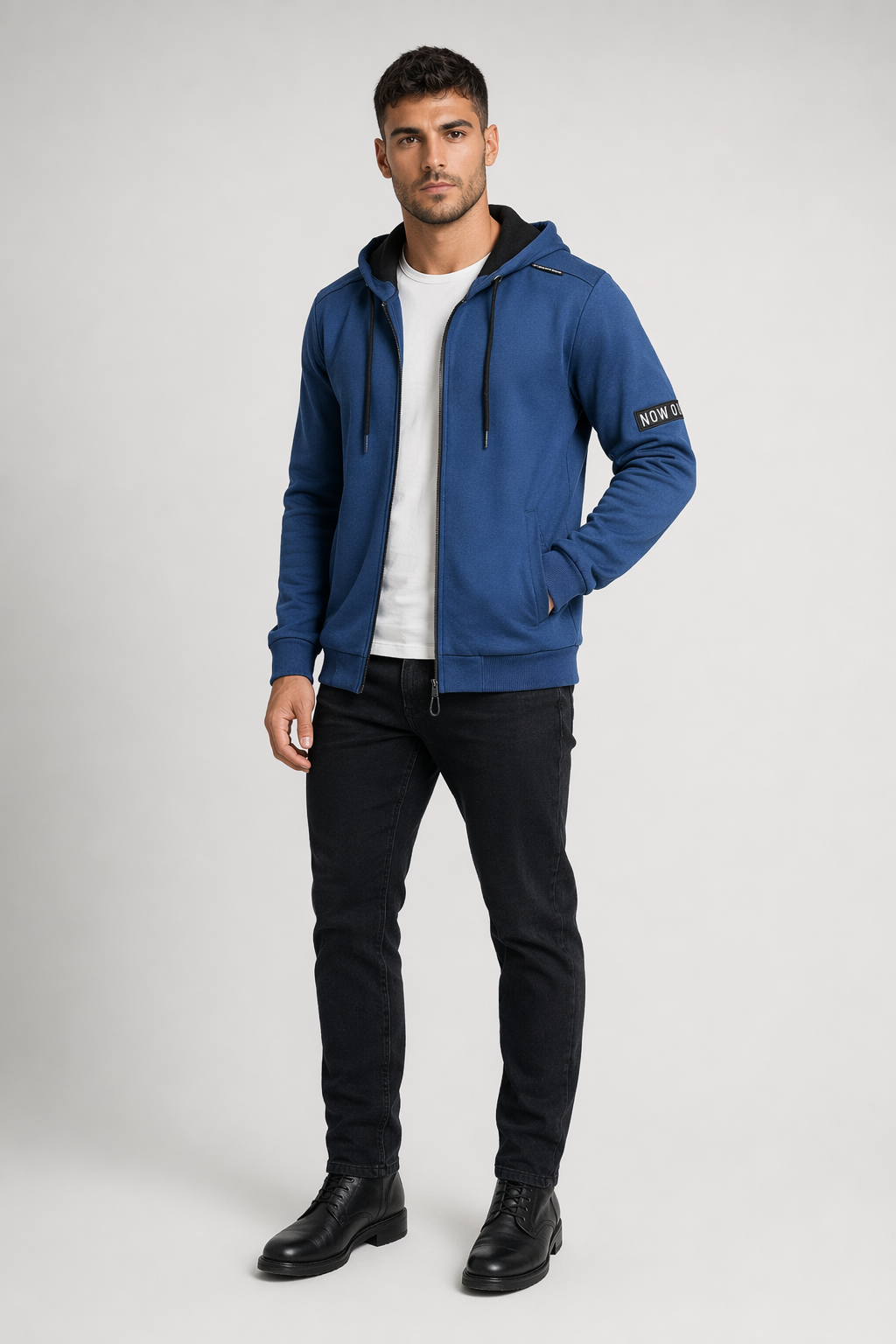 Casual Zip-Up Hoodie for Men Blue