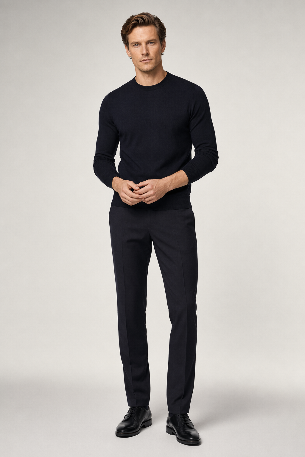 Slim Fit Sweater for Men with Round Neck Navy