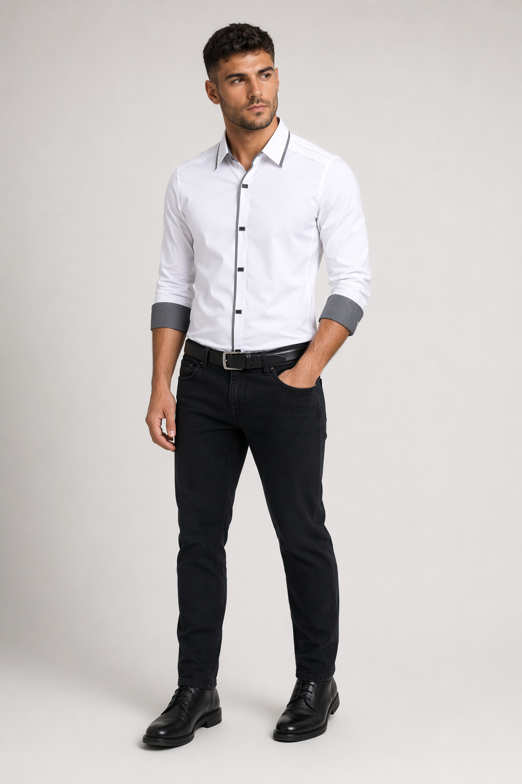 Layered Shoulder Detail Men's Shirt White
