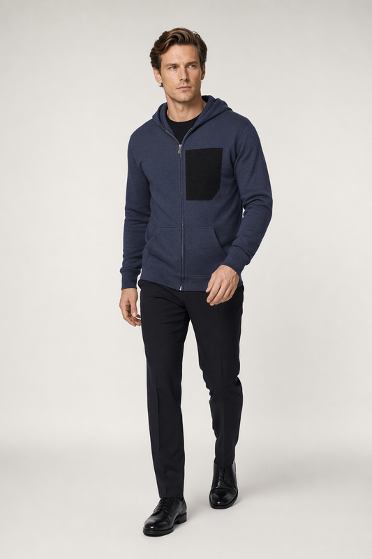 Black Faux Pocket Heavy Blend Men's Zip-Up Hoodie Navy
