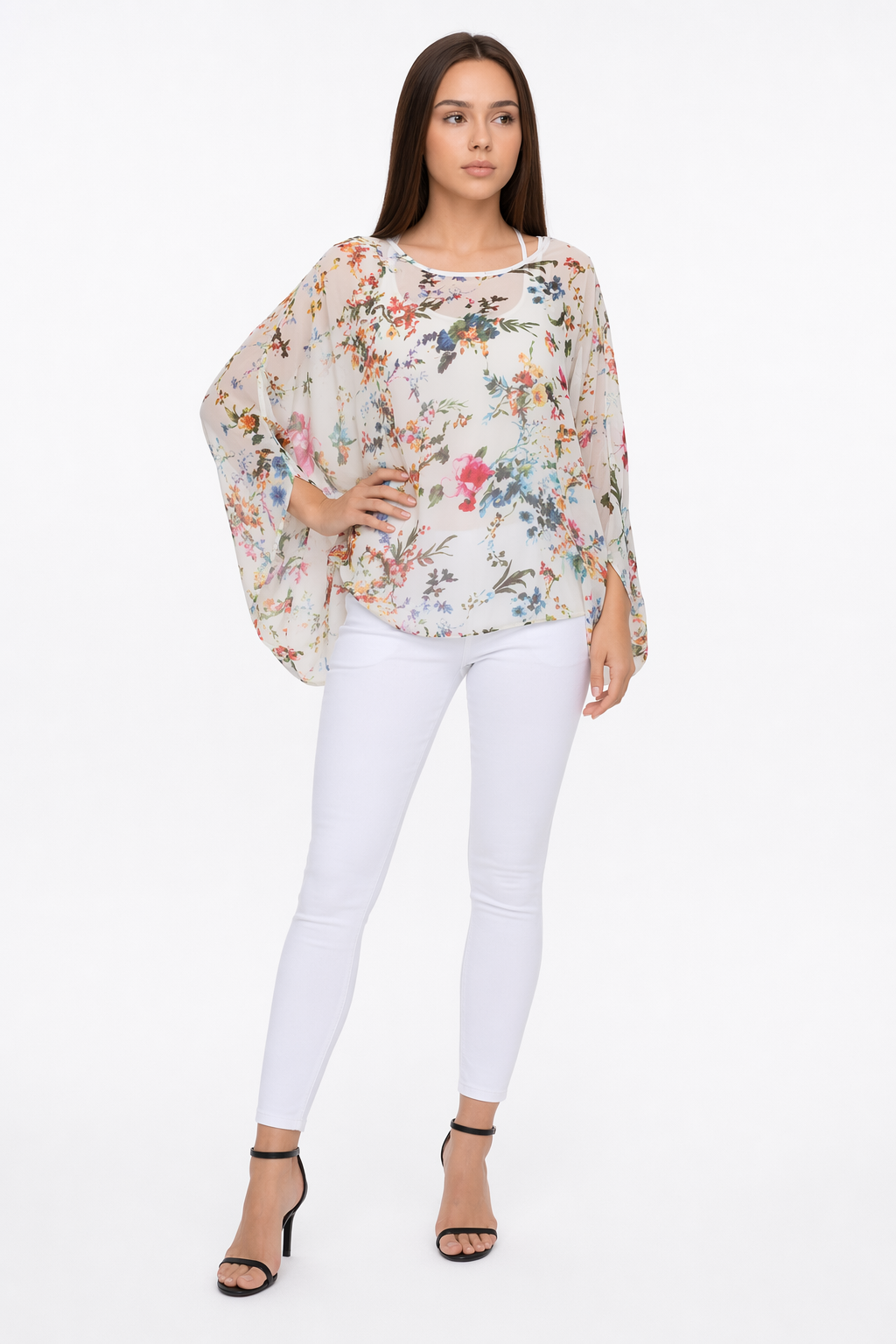 Floral Print Chiffon Tunic Top for Women's Summer Default