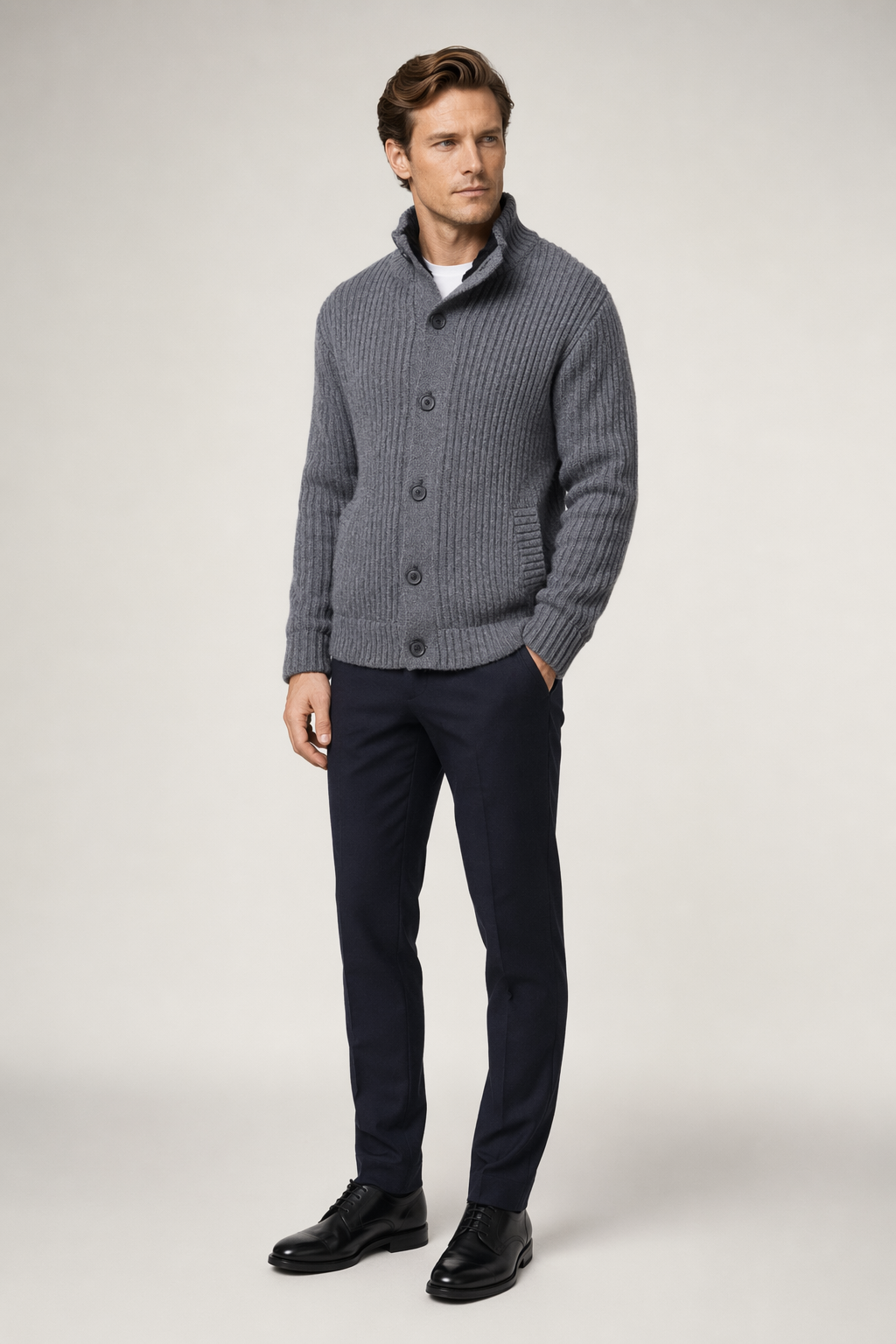 Ultra Cozy Men's Faux Fur Inner Cardigan for Cold Winter Days Dark Gray