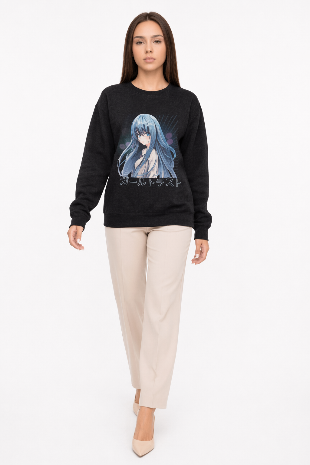 Anime Blue Hair Sweater Black