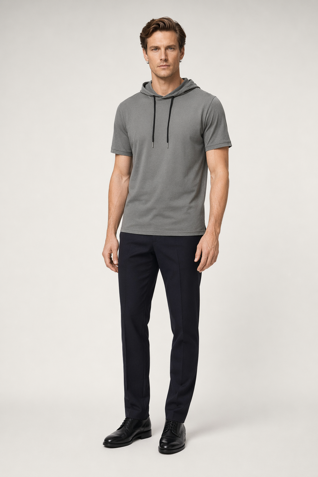 Short Sleeve Hooded Tee for Men Gray