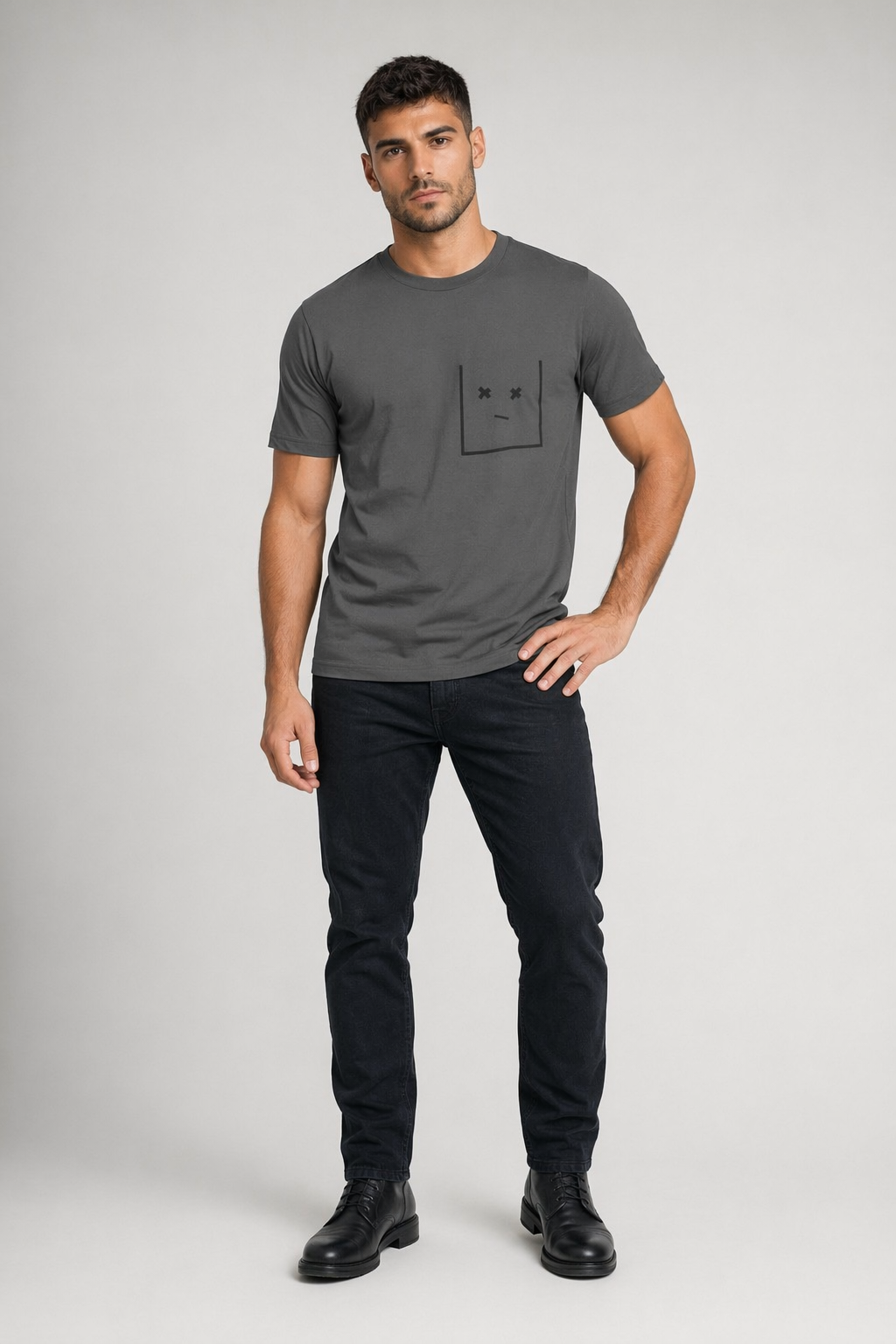 Streetwear T-Shirt for Men with Faux Pockets Charcoal