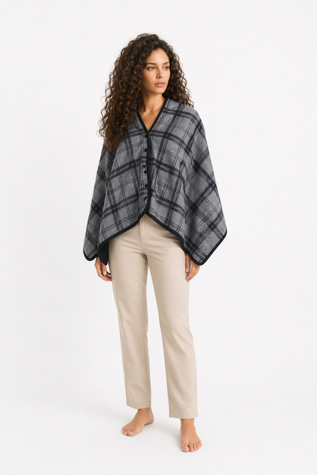 Double Layered Checkered Blanket with Versatile Functions Gray
