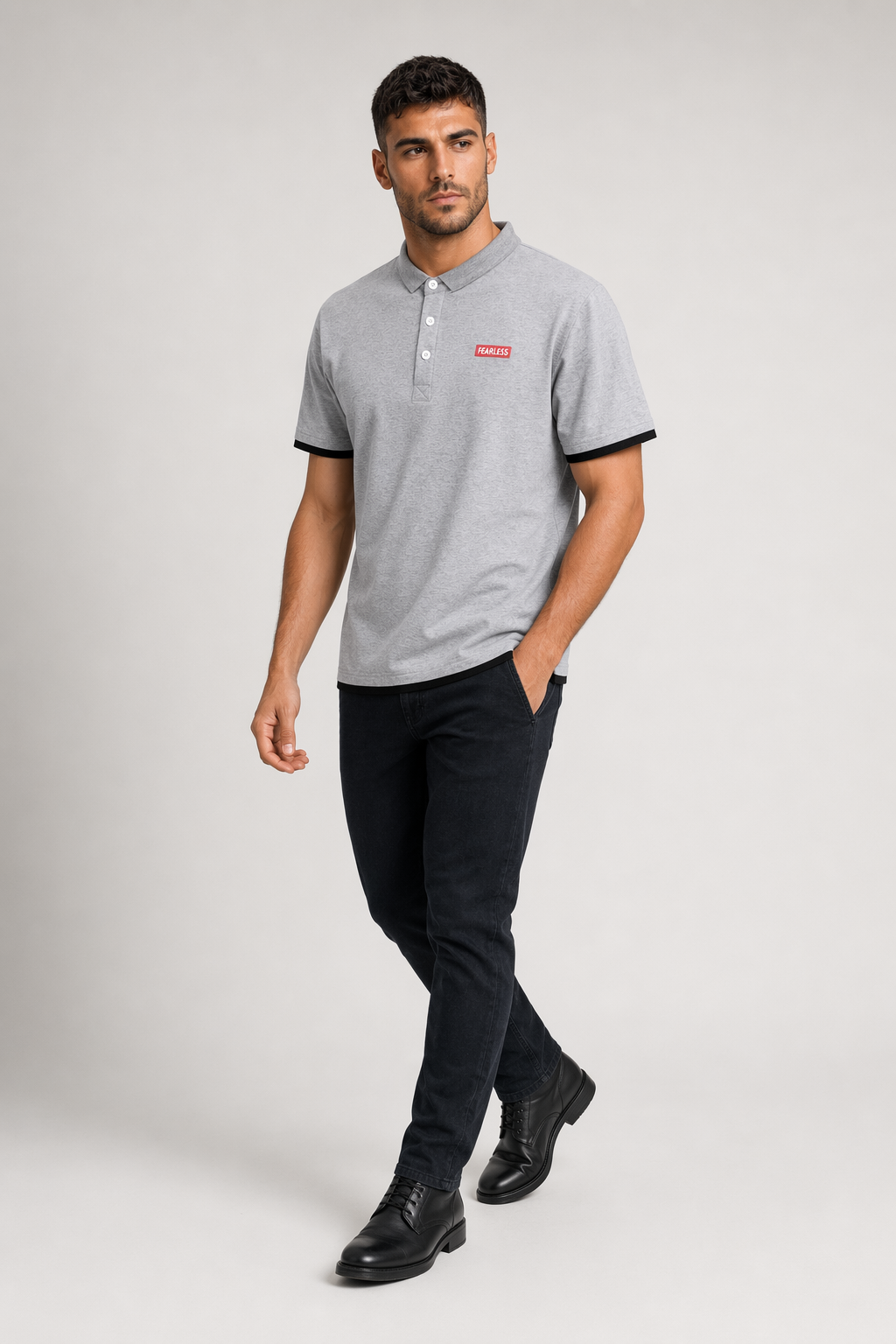 Layered Look Polo Shirt for Men with Short Sleeves Gray