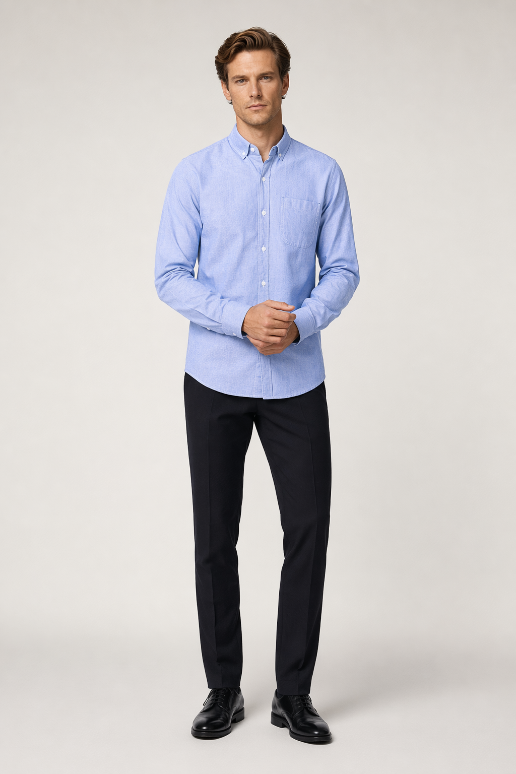 Long Sleeve Men's Button-Up Shirt: Retaining the Essence while Distinguishing from the Original BLUE