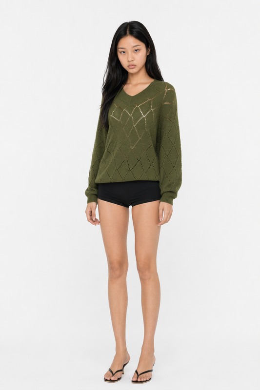 Knit Top with V Neck and Batwing Sleeves for Women Default