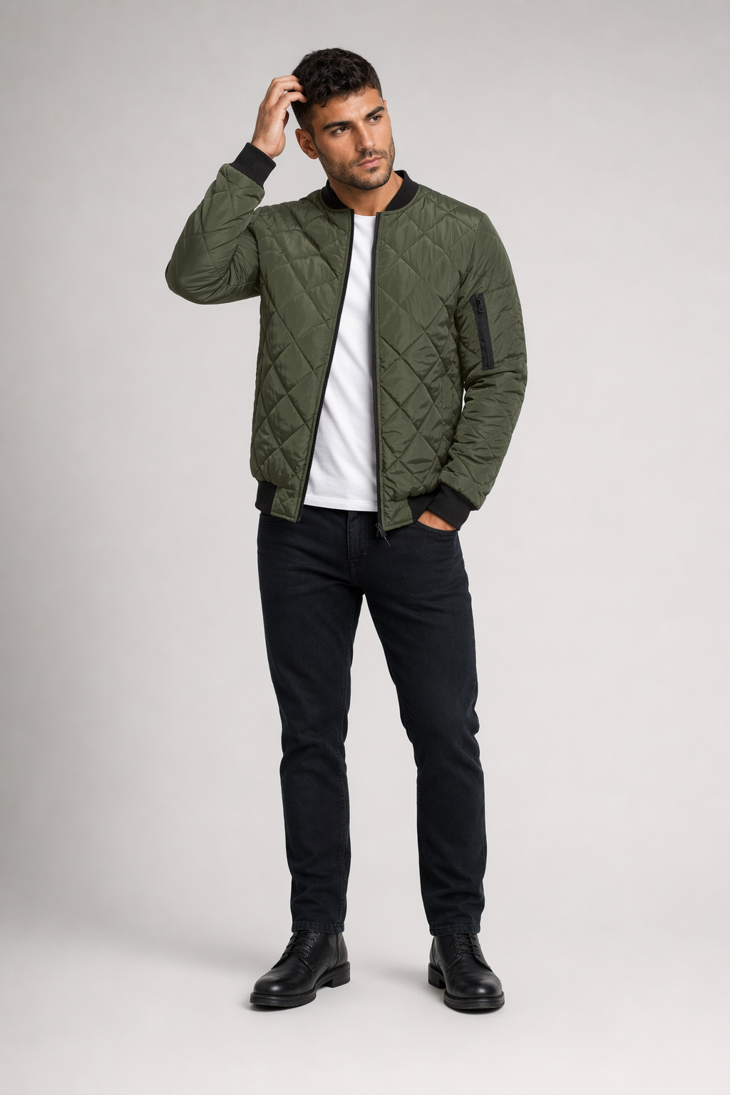 Quilted Jacket for Men Army Green