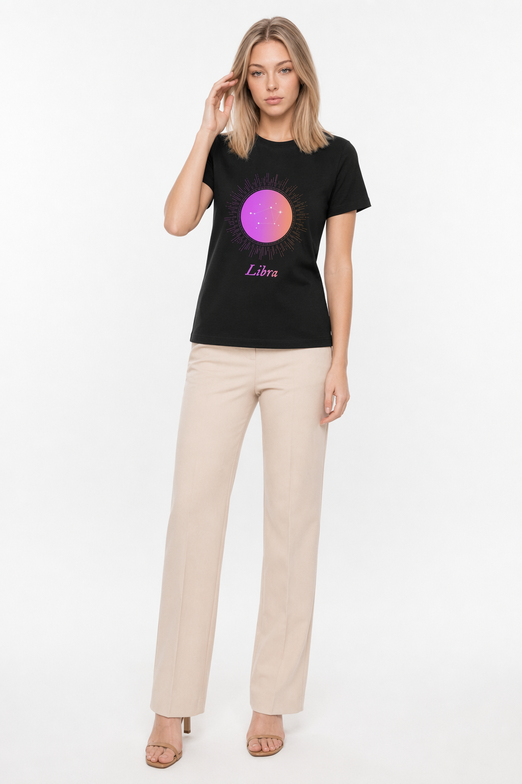 Gradient Libra T-Shirt for Women - Horoscope Zodiac Sign Black