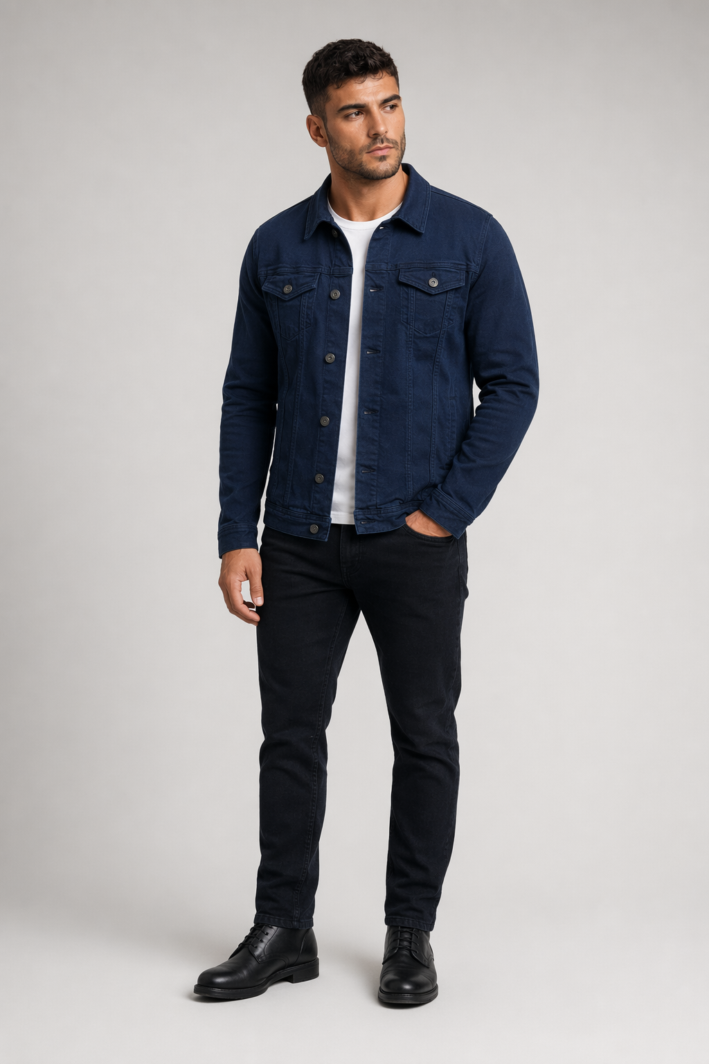 Casual Men's Jacket with Dual Pockets Navy