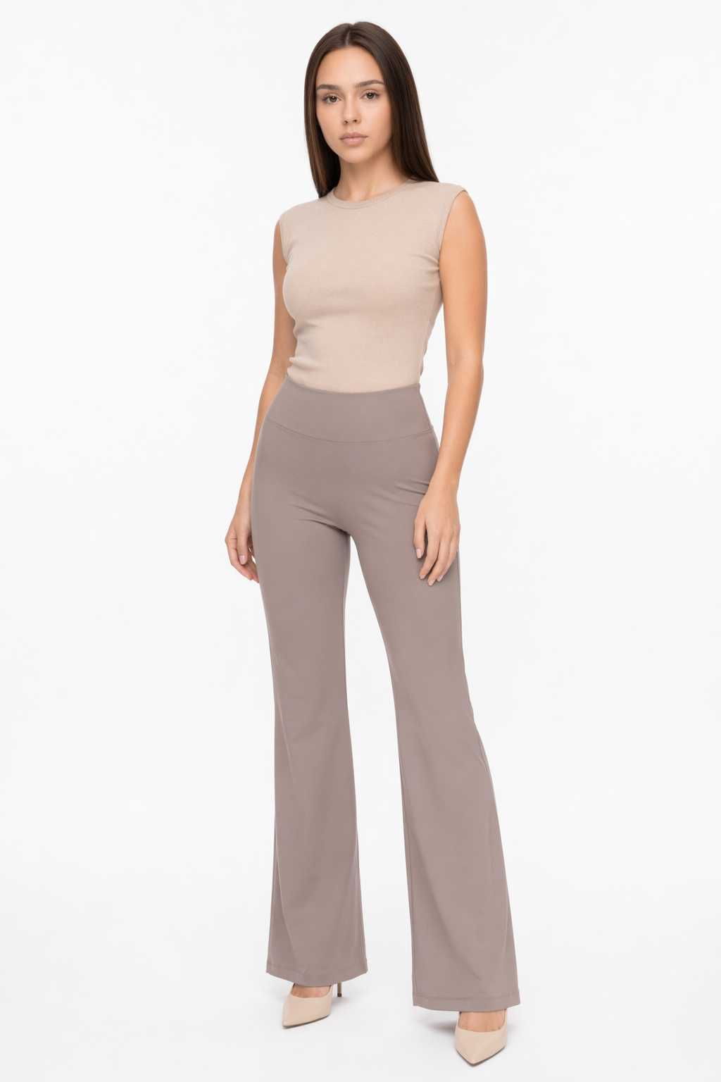 Flattering Straight Flare Yoga Leggings with a High Waist CS-Khaki