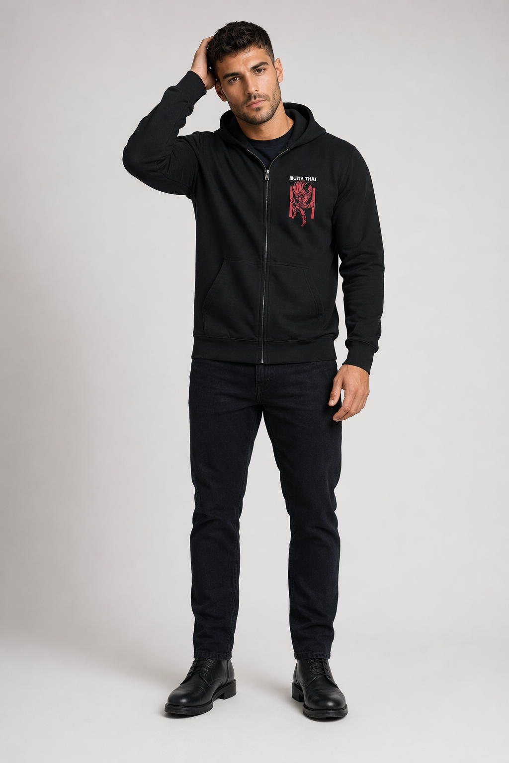 Muay Thai Inspired Zip-Up Hoodie for Men Default