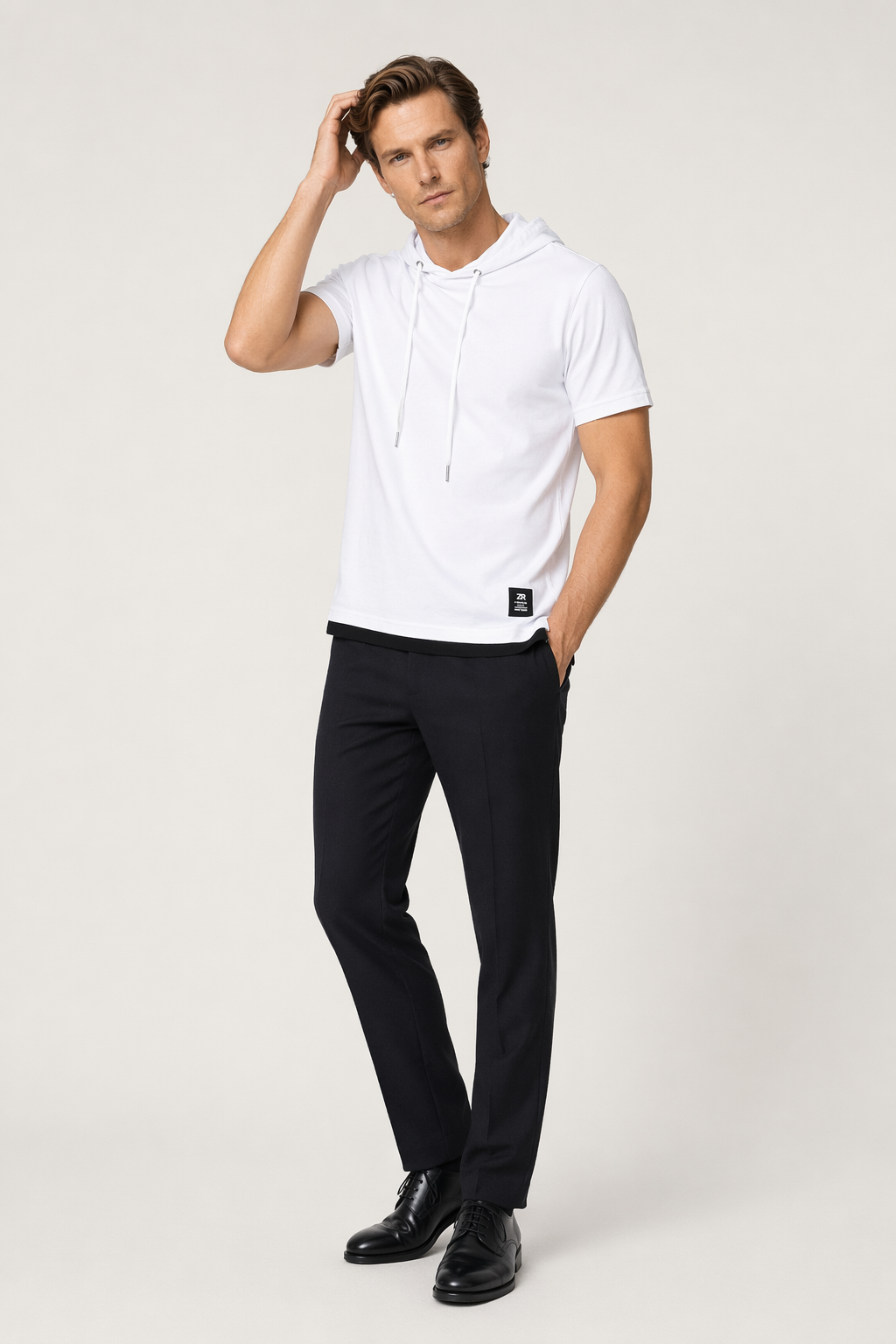 Short Sleeve Hooded Tee for Men White