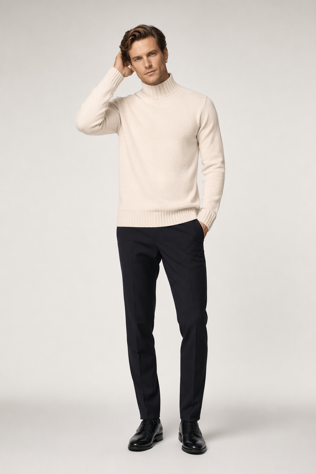 Ribbed Turtleneck Sweater for Men Beige