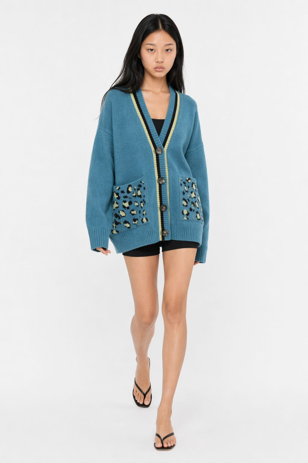 Leopard Print Women's Sweater Blue