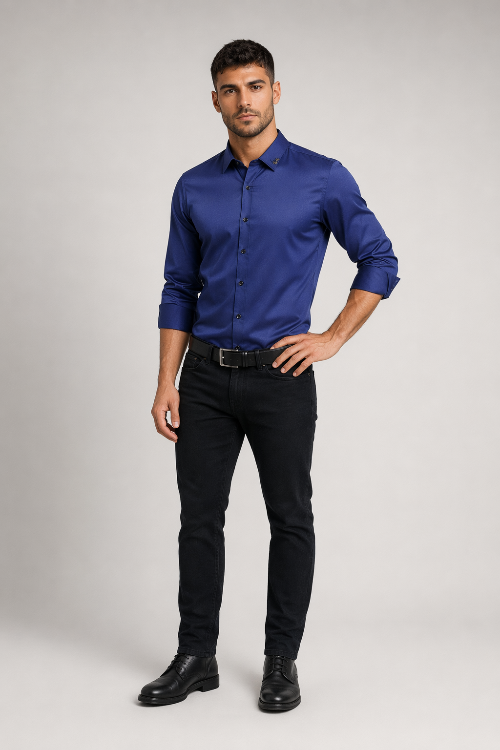Embroidered Collar Men's Shirt Default