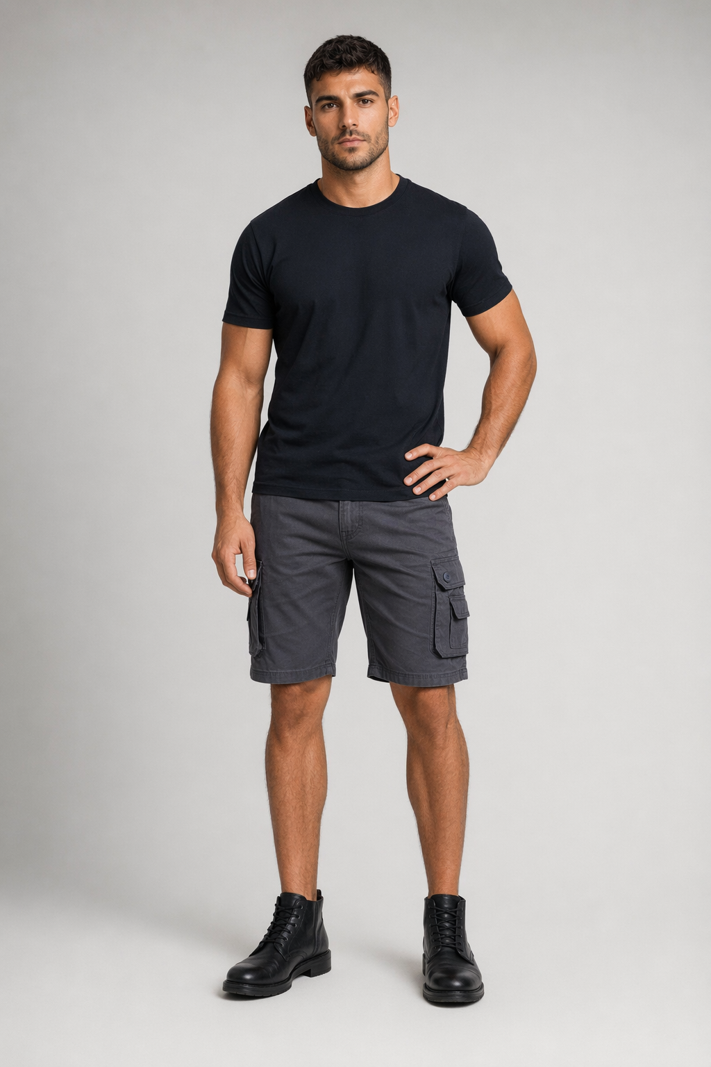 Side Pocketed Men's Casual Cargo Shorts Gray