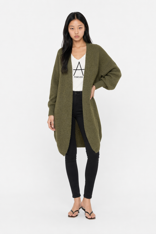 Knitted Cardigan with Mid-Length and Open Front for Women Default