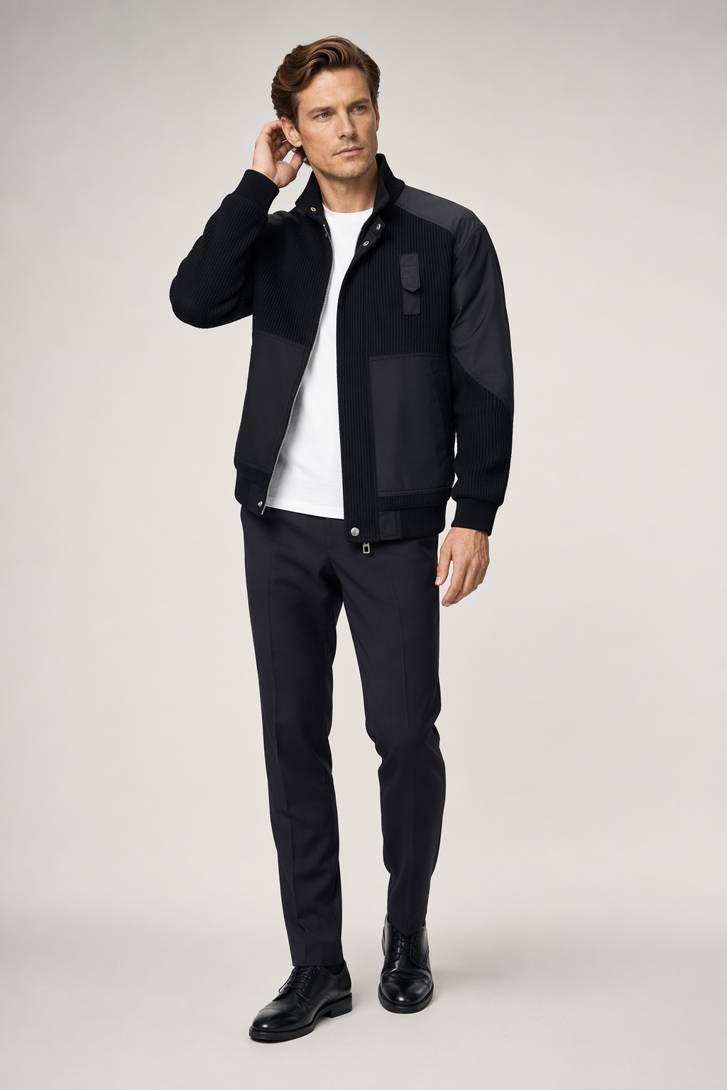 Patchwork Knit Jacket for Men Black