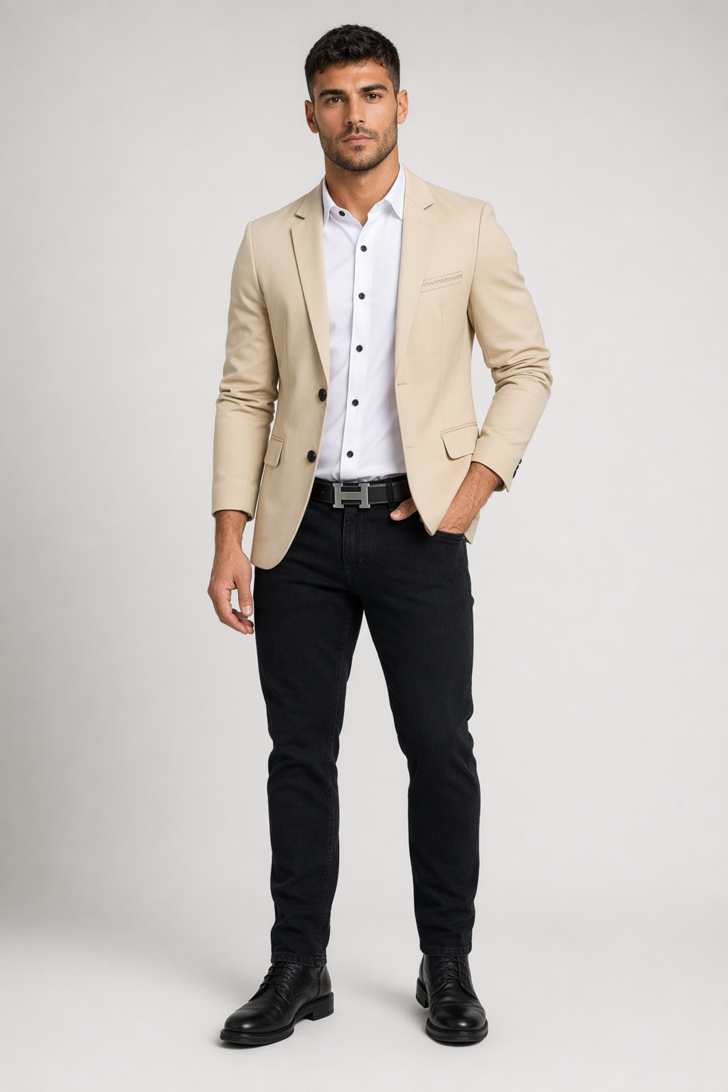 Slim Fit Men's Fashion Blazer in K-Style Beige